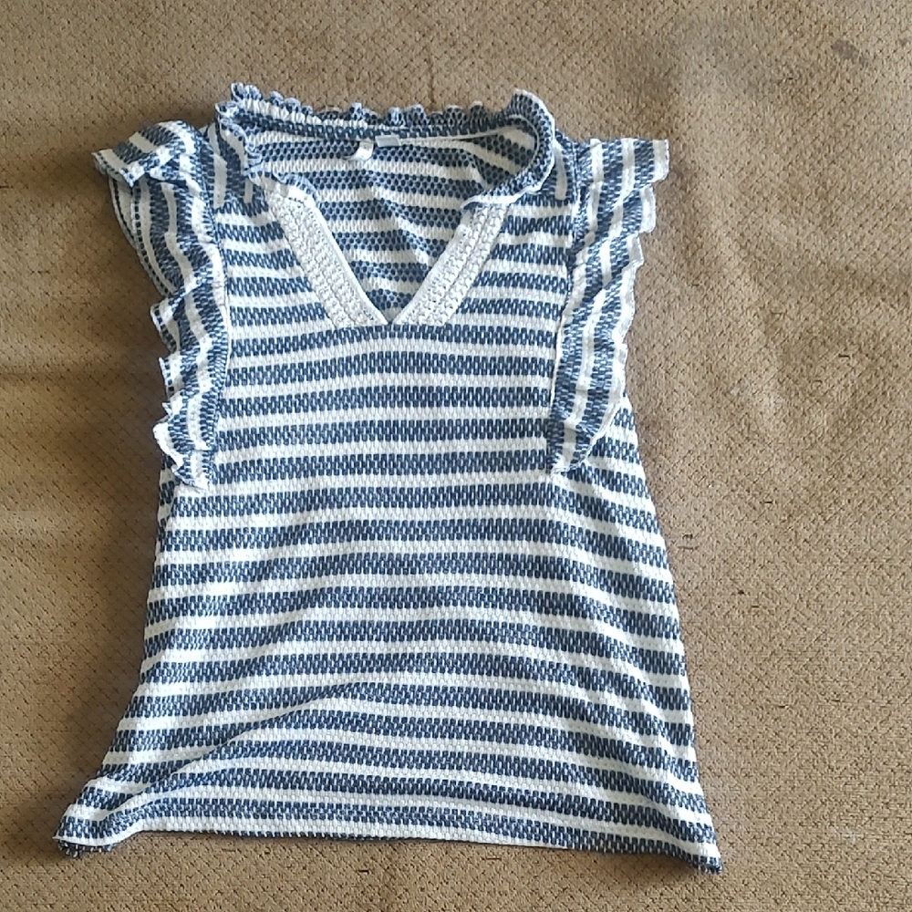 Cato Navy and White Textured Knit Top